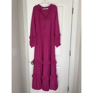 Marie Oliver Fuschia Hot Pink Long Sleeve Ruffle Bubble Hem Maxi Dress XL
